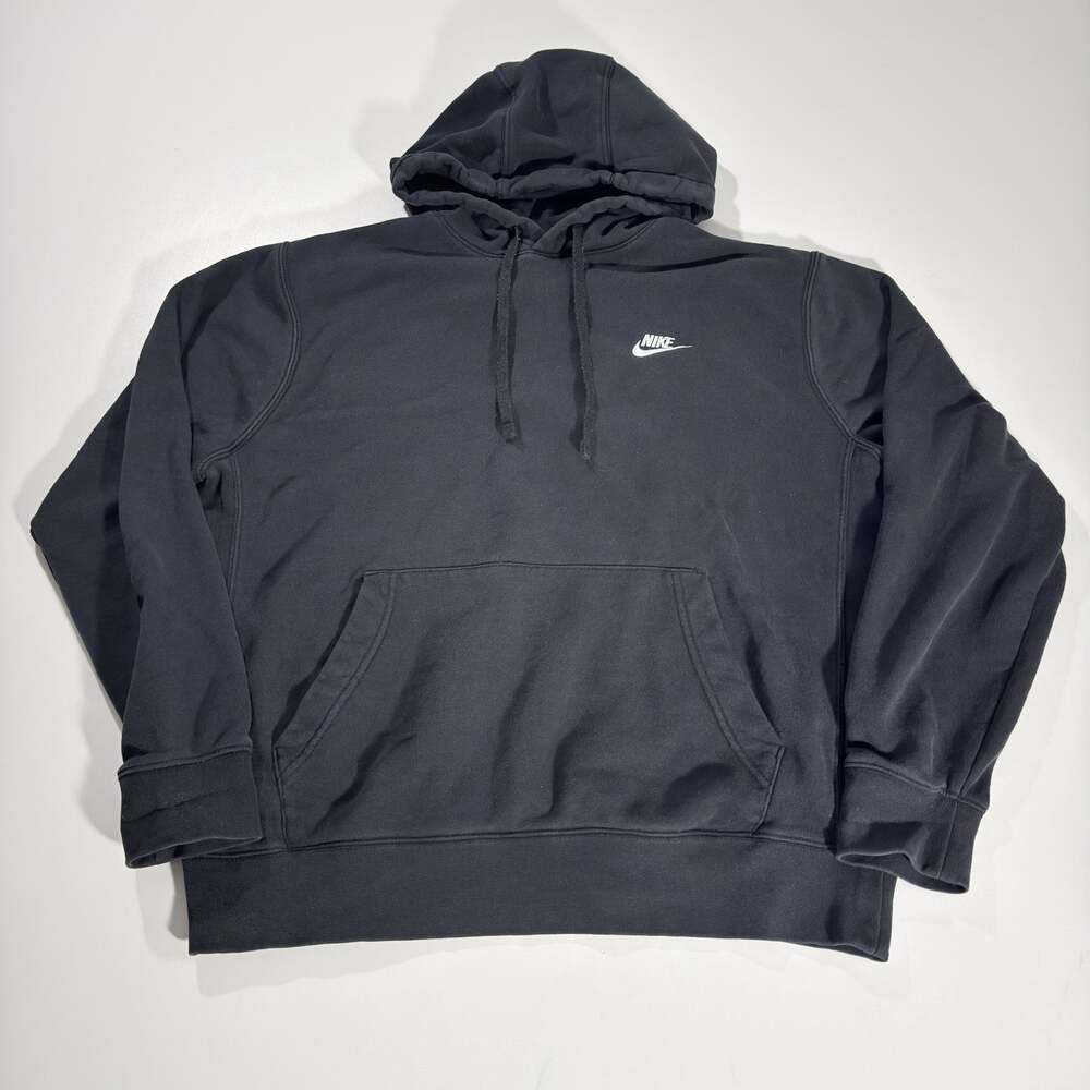 Nike Hoodie Mens L Black Pullover Sweatshirt Blank Cotton Fleece Hoody Plain